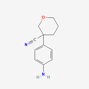 molecular formula C12H14N2O B13231467 3-(4-Aminophenyl)oxane-3-carbonitrile 