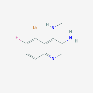 molecular formula C11H11BrFN3 B13231513 5-Bromo-6-fluoro-N4,8-dimethylquinoline-3,4-diamine 
