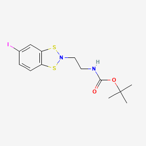 molecular formula C13H17IN2O2S2 B13231762 tert-Butyl N-[2-(5-iodo-2H-1,3,2-benzodithiazol-2-yl)ethyl]carbamate 