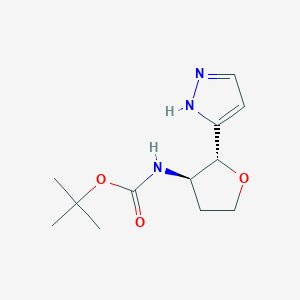 molecular formula C12H19N3O3 B13231802 tert-Butyl N-[(2R,3R)-2-(1H-pyrazol-3-yl)oxolan-3-yl]carbamate 
