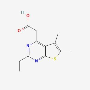 molecular formula C12H14N2O2S B13231826 2-{2-Ethyl-5,6-dimethylthieno[2,3-d]pyrimidin-4-yl}acetic acid 