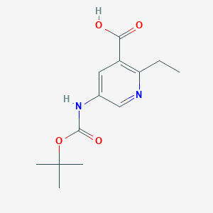 molecular formula C13H18N2O4 B13232072 5-{[(Tert-butoxy)carbonyl]amino}-2-ethylpyridine-3-carboxylic acid 