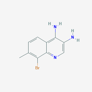 molecular formula C10H10BrN3 B13232082 8-Bromo-7-methylquinoline-3,4-diamine 