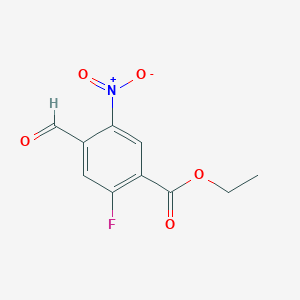 molecular formula C10H8FNO5 B13232263 Ethyl 2-fluoro-4-formyl-5-nitrobenzoate 
