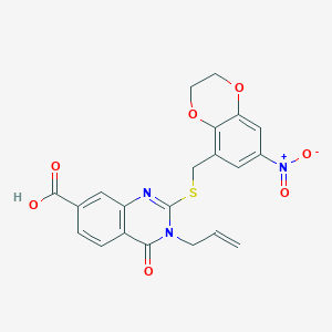 molecular formula C21H17N3O7S B13232568 2-{[(7-Nitro-2,3-dihydro-1,4-benzodioxin-5-yl)methyl]sulfanyl}-4-oxo-3-(prop-2-en-1-yl)-3,4-dihydroquinazoline-7-carboxylic acid 