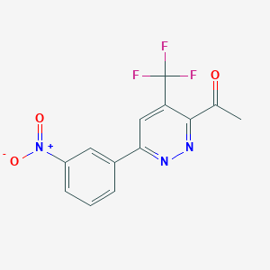 molecular formula C13H8F3N3O3 B13232906 1-[6-(3-Nitrophenyl)-4-(trifluoromethyl)pyridazin-3-yl]ethan-1-one 