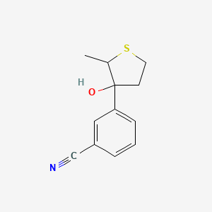 molecular formula C12H13NOS B13233344 3-(3-Hydroxy-2-methylthiolan-3-yl)benzonitrile 