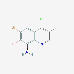molecular formula C10H7BrClFN2 B13233569 6-Bromo-4-chloro-7-fluoro-3-methylquinolin-8-amine 