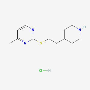 molecular formula C12H20ClN3S B13233749 4-Methyl-2-{[2-(piperidin-4-yl)ethyl]sulfanyl}pyrimidine hydrochloride 