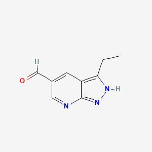 molecular formula C9H9N3O B13233771 3-Ethyl-1H-pyrazolo[3,4-b]pyridine-5-carbaldehyde 