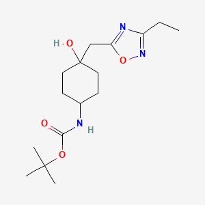 molecular formula C16H27N3O4 B13233931 tert-Butyl N-{4-[(3-ethyl-1,2,4-oxadiazol-5-yl)methyl]-4-hydroxycyclohexyl}carbamate 