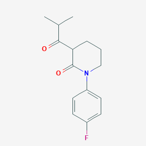 molecular formula C15H18FNO2 B13233999 1-(4-Fluorophenyl)-3-(2-methylpropanoyl)piperidin-2-one 