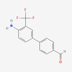 molecular formula C14H10F3NO B13234100 4-[4-Amino-3-(trifluoromethyl)phenyl]benzaldehyde 