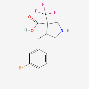 molecular formula C14H15BrF3NO2 B13234296 4-[(3-Bromo-4-methylphenyl)methyl]-3-(trifluoromethyl)pyrrolidine-3-carboxylic acid 