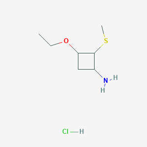molecular formula C7H16ClNOS B13234492 3-Ethoxy-2-(methylsulfanyl)cyclobutan-1-amine hydrochloride 