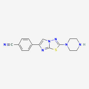 molecular formula C15H14N6S B13235131 4-(2-Piperazin-1-ylimidazo[2,1-b][1,3,4]thiadiazol-6-yl)benzonitrile 