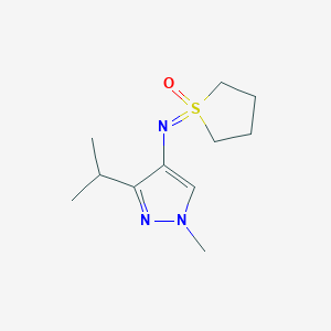 molecular formula C11H19N3OS B13235302 1-{[1-methyl-3-(propan-2-yl)-1H-pyrazol-4-yl]imino}-1lambda6-thiolan-1-one 