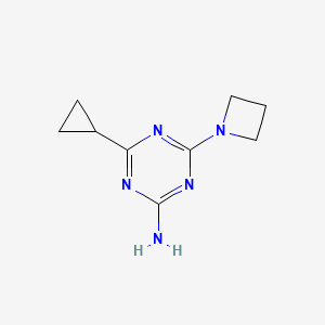 molecular formula C9H13N5 B13235667 4-(Azetidin-1-yl)-6-cyclopropyl-1,3,5-triazin-2-amine 