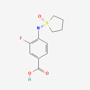 molecular formula C11H12FNO3S B13235809 3-Fluoro-4-[(1-oxo-1lambda6-thiolan-1-ylidene)amino]benzoicacid 