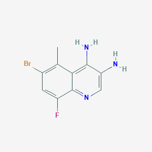 molecular formula C10H9BrFN3 B13236532 6-Bromo-8-fluoro-5-methylquinoline-3,4-diamine 