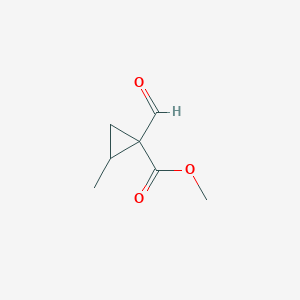 molecular formula C7H10O3 B13236680 Methyl 1-formyl-2-methylcyclopropane-1-carboxylate 