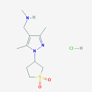 molecular formula C11H20ClN3O2S B13236730 3-{3,5-Dimethyl-4-[(methylamino)methyl]-1H-pyrazol-1-YL}-1$L^{6}-thiolane-1,1-dione hydrochloride 