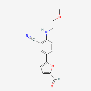 molecular formula C15H14N2O3 B13237356 5-(5-Formylfuran-2-yl)-2-[(2-methoxyethyl)amino]benzonitrile 