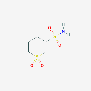 molecular formula C5H11NO4S2 B13237372 1,1-Dioxo-1lambda6-thiane-3-sulfonamide 