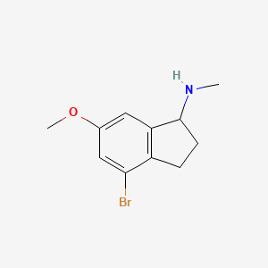 molecular formula C11H14BrNO B13237517 4-Bromo-6-methoxy-N-methyl-2,3-dihydro-1H-inden-1-amine 