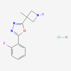 molecular formula C12H13ClFN3O B13237565 2-(2-Fluorophenyl)-5-(3-methylazetidin-3-yl)-1,3,4-oxadiazole hydrochloride 