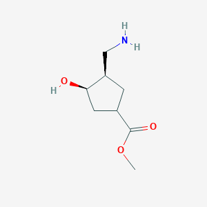 molecular formula C8H15NO3 B13237599 Methyl (3R,4R)-3-(aminomethyl)-4-hydroxycyclopentane-1-carboxylate 