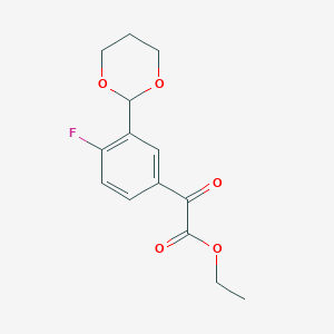 molecular formula C14H15FO5 B1323769 Ethyl 3-(1,3-dioxan-2-YL)-4-fluorobenzoylformate CAS No. 951888-37-2