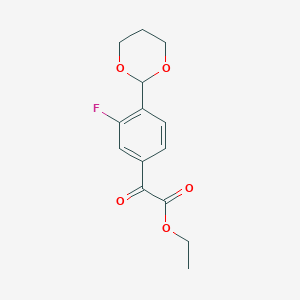 molecular formula C14H15FO5 B1323770 4-(1,3-二氧六环-2-基)-3-氟苯甲酰甲酸乙酯 CAS No. 951888-40-7