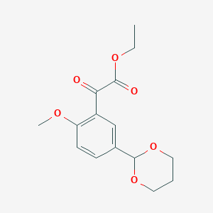 molecular formula C15H18O6 B1323772 Ethyl 5-(1,3-dioxan-2-YL)-2-methoxybenzoylformate CAS No. 951888-46-3