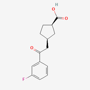 molecular formula C14H15FO3 B1323802 cis-3-[2-(3-Fluorophenyl)-2-oxoethyl]cyclopentane-1-carboxylic acid 