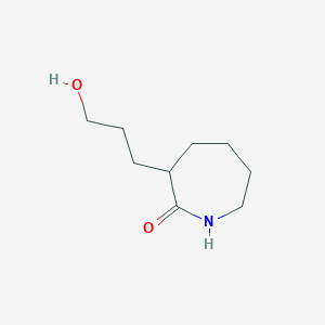 molecular formula C9H17NO2 B13238670 3-(3-Hydroxypropyl)azepan-2-one 