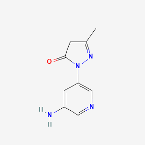 molecular formula C9H10N4O B13238871 1-(5-Aminopyridin-3-yl)-3-methyl-4,5-dihydro-1H-pyrazol-5-one 