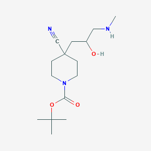molecular formula C15H27N3O3 B13239169 tert-Butyl 4-cyano-4-[2-hydroxy-3-(methylamino)propyl]piperidine-1-carboxylate 