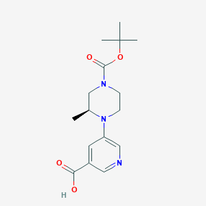 molecular formula C16H23N3O4 B13239288 5-[(2S)-4-[(tert-Butoxy)carbonyl]-2-methylpiperazin-1-yl]pyridine-3-carboxylic acid 