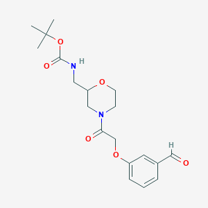 molecular formula C19H26N2O6 B13239392 tert-Butyl N-({4-[2-(3-formylphenoxy)acetyl]morpholin-2-yl}methyl)carbamate 
