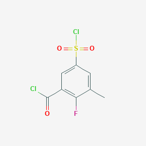 molecular formula C8H5Cl2FO3S B13239498 5-(Chlorosulfonyl)-2-fluoro-3-methylbenzoyl chloride 