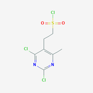 molecular formula C7H7Cl3N2O2S B13239523 2-(2,4-Dichloro-6-methylpyrimidin-5-yl)ethane-1-sulfonyl chloride 