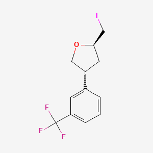 molecular formula C12H12F3IO B13239746 (2R,4R)-2-(Iodomethyl)-4-[3-(trifluoromethyl)phenyl]oxolane 