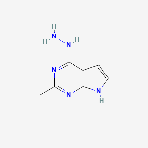 molecular formula C8H11N5 B13240100 2-Ethyl-4-hydrazinyl-7H-pyrrolo[2,3-d]pyrimidine 