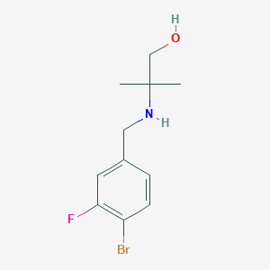 molecular formula C11H15BrFNO B13240298 2-{[(4-Bromo-3-fluorophenyl)methyl]amino}-2-methylpropan-1-ol 