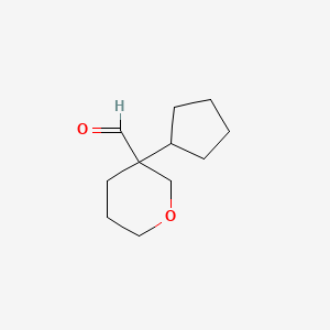 molecular formula C11H18O2 B13241291 3-Cyclopentyloxane-3-carbaldehyde 