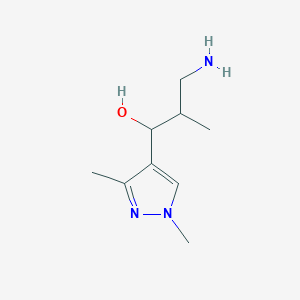 molecular formula C9H17N3O B13241399 3-Amino-1-(1,3-dimethyl-1H-pyrazol-4-yl)-2-methylpropan-1-ol 