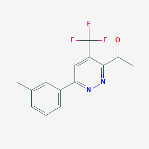 molecular formula C14H11F3N2O B13241459 1-[6-(3-Methylphenyl)-4-(trifluoromethyl)pyridazin-3-yl]ethan-1-one 