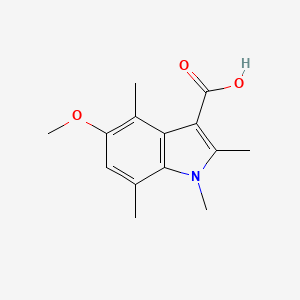 molecular formula C14H17NO3 B13241516 5-Methoxy-1,2,4,7-tetramethyl-1H-indole-3-carboxylic acid 