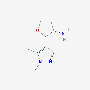 molecular formula C9H15N3O B13242000 2-(1,5-dimethyl-1H-pyrazol-4-yl)oxolan-3-amine 